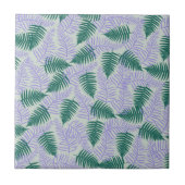グリーンパープル離れファーンレトロ70s花柄 タイル (正面)