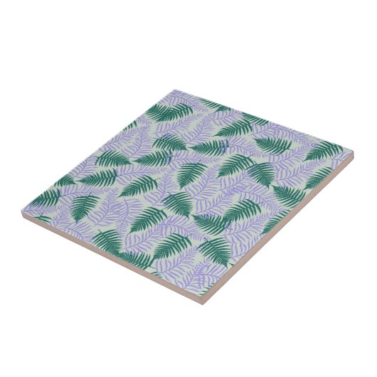 グリーンパープル離れファーンレトロ70s花柄 タイル (側面)