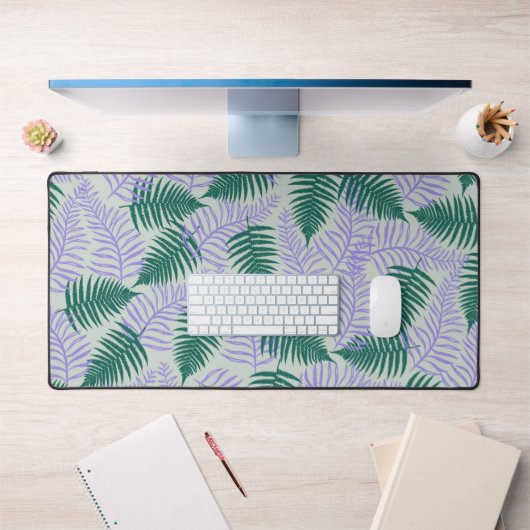 グリーンパープル離れファーンレトロ70s花柄 デスクマット (オフィス1)