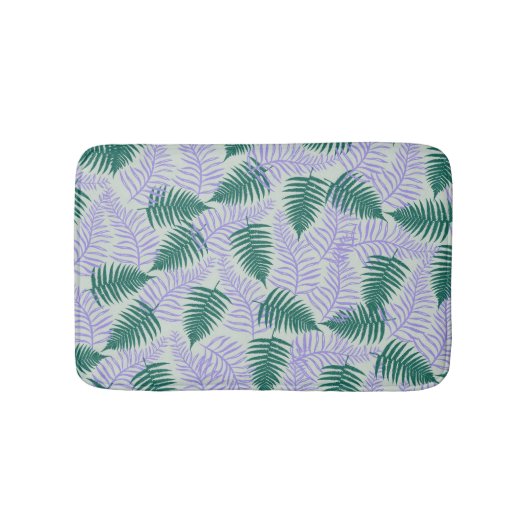 グリーンパープル離れファーンレトロ70s花柄 バスマット (正面)