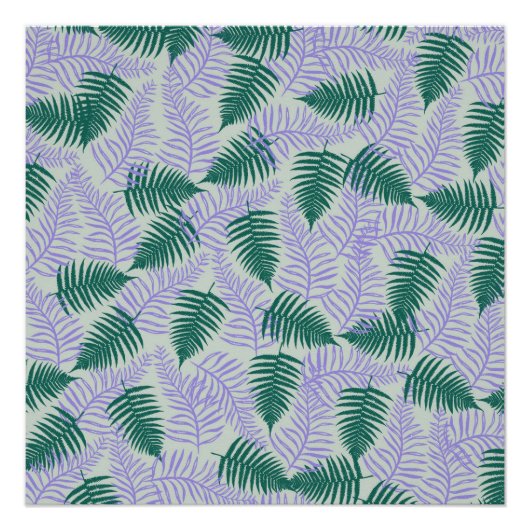 グリーンパープル離れファーンレトロ70s花柄 ポスター (正面)