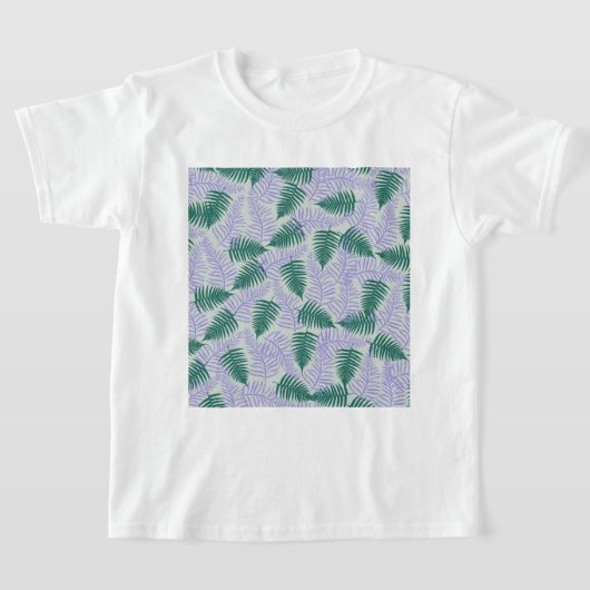 グリーンパープル離れファーンレトロ70s花柄 tシャツ (レイダウン)