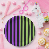 グリーンパープル&ブラックハロウィンストライプパーティー ペーパープレート (パーティー)