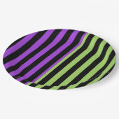 グリーンパープル&ブラックハロウィンストライプパーティー ペーパープレート (アングル)