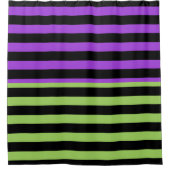 グリーンパープル&ブラックハロウィンストライプ シャワーカーテン (正面)
