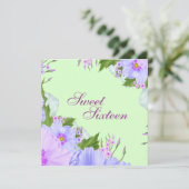 グリーンパープル&ブルーフラワー誕生日招待状 招待状 (スタンド正面)