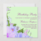 グリーンパープル&ブルーフラワー誕生日招待状 招待状 (裏面)