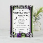 グリーンパープル&白黒ストライプハローウィンパーティ 招待状 (スタンド正面)