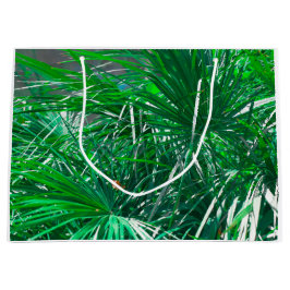 グリーンパームの木の植物の葉パステル ラージペーパーバッグ