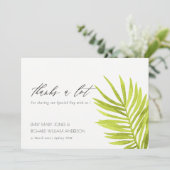 グリーンパームの葉の水の色の葉ありがとう サンキューカード (スタンド正面)