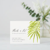 グリーンパームの葉の水の色の葉ありがとう ポストカード (スタンド正面)