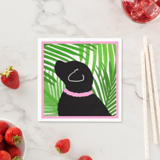 グリーンパームツリーアイランドブラックドッグナプキンス スタンダードカクテルナプキン (インサイチュ)