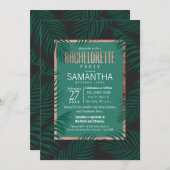 グリーンパームツリーリーフブラックバラ金ゴールドバチェロレッテ 招待状 (正面/裏面)