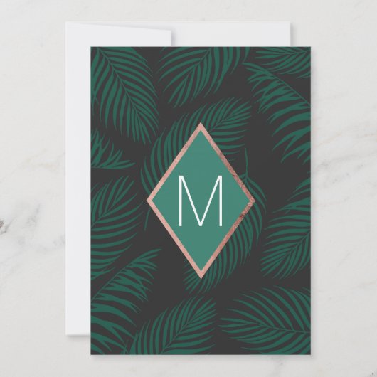 グリーンパームツリーリーフ ブラックローズ ゴールド ブライズメイド 招待状 (裏面)