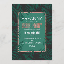 グリーンパームツリーリーフ ブラックローズ ゴールド ブライズメイド 招待状