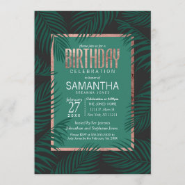 グリーンパームツリー葉バラブラック金ゴールド誕生日 招待状