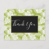 グリーンパームリーフの熱帯雨林模様のサンキューカード ポストカード (正面)