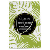 グリーンパームリーフトロピカルパタ結婚ーンおめでとう ミディアムペーパーバッグ (正面)