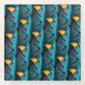 グリーンパームリーフパターン ガラスコースター (正面)