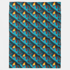 グリーンパームリーフパターン フリースブランケット