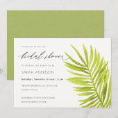 グリーンパームリーフ水彩画の葉のブライダルシャワー 招待状 (正面/裏面)