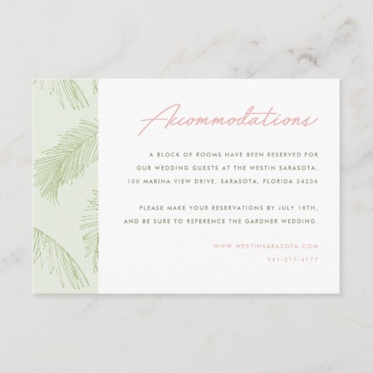 グリーンパーム葉ズトロピカル結婚ホテル エンクロージャーカード (正面)