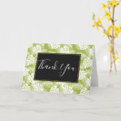 グリーンパーム葉ズ雨の森のパターンありがとう カード (黄色い花)