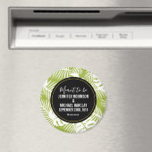 グリーンパーム葉ズ雨の森のパタ結婚ーンの日付 マグネット (インサイチュ (食洗機))