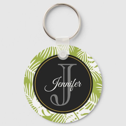 グリーンパーム葉ズ雨林パターンモノグラム キーホルダー (正面)