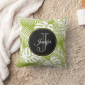 グリーンパーム葉ズ雨林パターンモノグラム クッション (ブランケット)