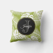グリーンパーム葉ズ雨林パターンモノグラム クッション (裏面)