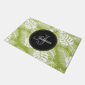 グリーンパーム葉ズ雨林パターンモノグラム ドアマット (アングル)