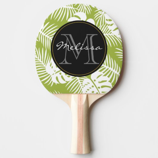 グリーンパーム葉ズ雨林パターンモノグラム 卓球ラケット (正面)