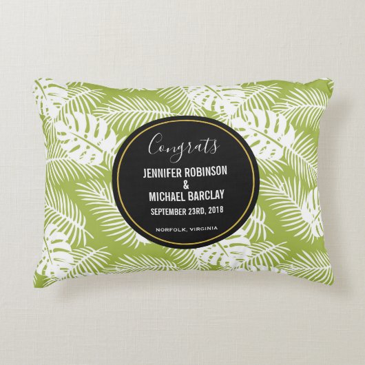 グリーンパーム葉ズ雨林パタ結婚ーン アクセントクッション (正面)