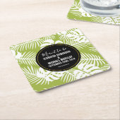 グリーンパーム葉ズ雨林パタ結婚ーン スクエアペーパーコースター (アングル)