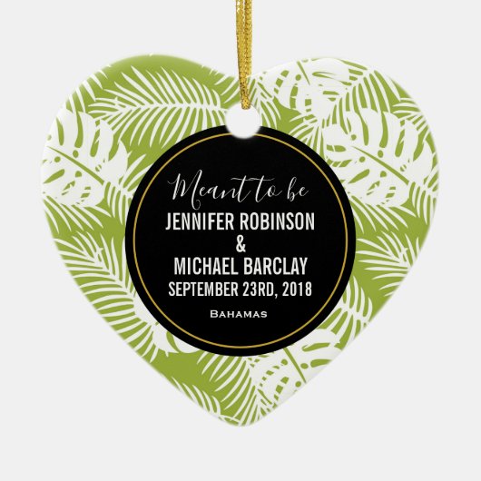 グリーンパーム葉ズ雨林パタ結婚ーン セラミックオーナメント (正面)