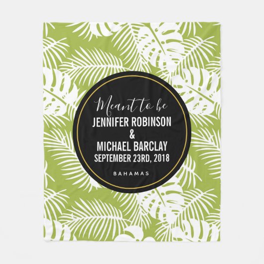 グリーンパーム葉ズ雨林パタ結婚ーン フリースブランケット (正面)