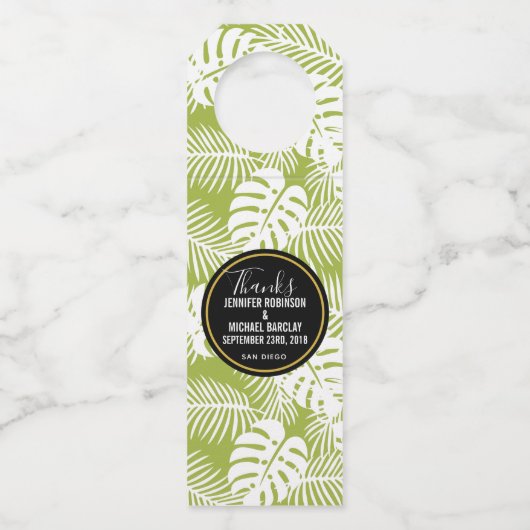 グリーンパーム葉ズ雨林パタ結婚ーン ボトルネックタグ (正面)