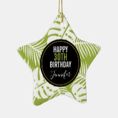 グリーンパーム葉ズ雨森パターン誕生日 セラミックオーナメント (右)
