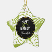グリーンパーム葉ズ雨森パターン誕生日 セラミックオーナメント (左)