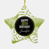 グリーンパーム葉ズ雨森パターン誕生日 セラミックオーナメント (裏面)
