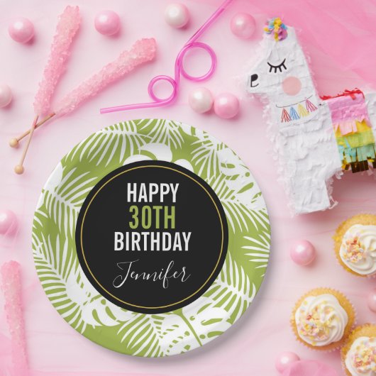 グリーンパーム葉ズ雨森パターン誕生日 ペーパープレート (パーティー)