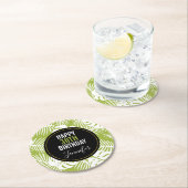 グリーンパーム葉ズ雨森パターン誕生日 ラウンドペーパーコースター (インサイチュ)