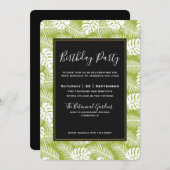 グリーンパーム葉ズ雨森パターン誕生日 招待状 (正面/裏面)
