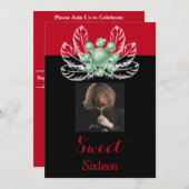 グリーンパールダイヤモンドブローチホワイトフェザー&写真 招待状 (正面/裏面)