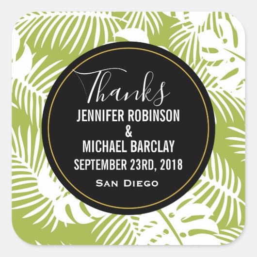 グリーンパ葉ームのジャングルパタ結婚ーン感謝していズ スクエアシール (正面)