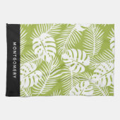 グリーンパ葉ームの雨林のパタパーソナライズされたーン キッチンタオル (横)