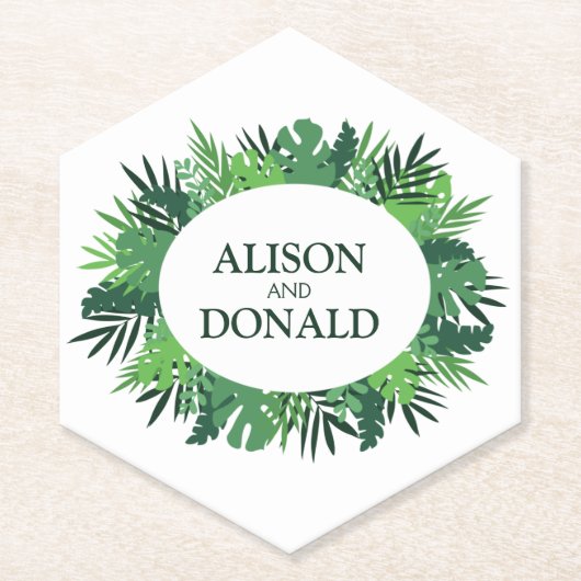 グリーンパ葉ーム結婚ーの名前 ペーパーコースター (正面)