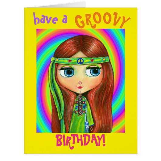 グリーンヒッピー人形の女の子、ピースサイン、ヘッドバンドカワイト (正面)