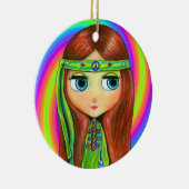 グリーンヒッピー人形ガールピースサインヘッドバンドかわいい セラミックオーナメント (右)